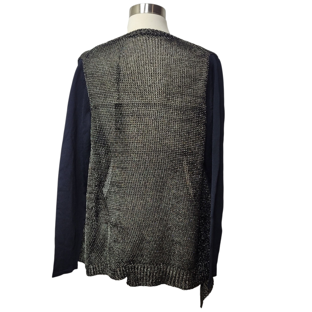 Elie Tahari Women's Zareen Yarn Chic Black Gold Drape Front Cardigan Small - Picture 7 of 11